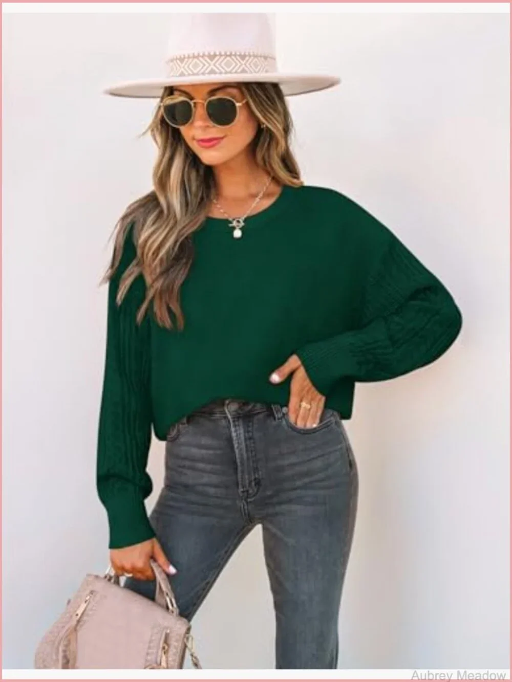 Women's Chunky Cable Knit Oversized Pullover Sweater Crew Neck Long Sleeve - Picture 4 of 7
